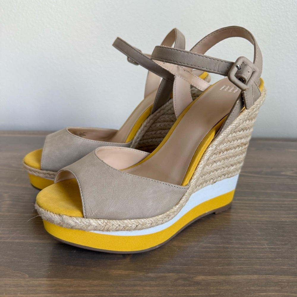 Elle Tan and Yellow Wedge Sandals